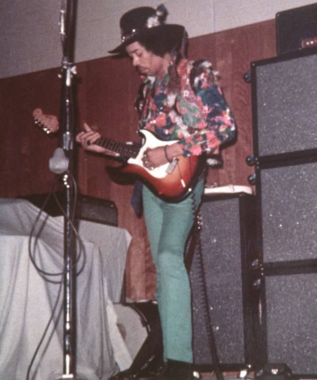 American guitarist and composer Jimi Hendrix performing in New York in March 1968