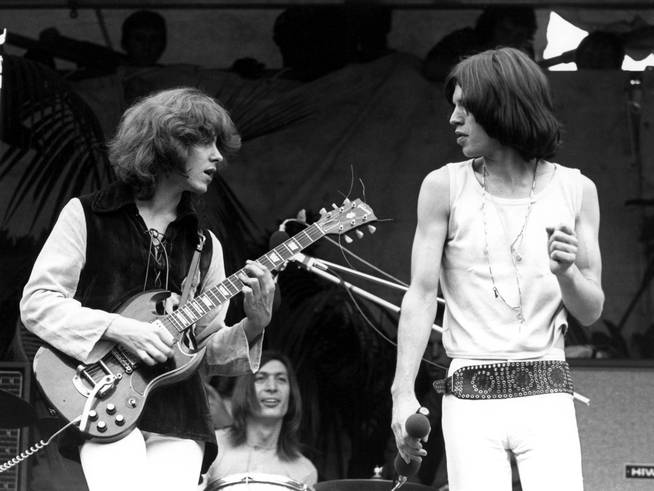 Mick JAGGER with Mick TAYLOR, during a show with The Rolling Stones