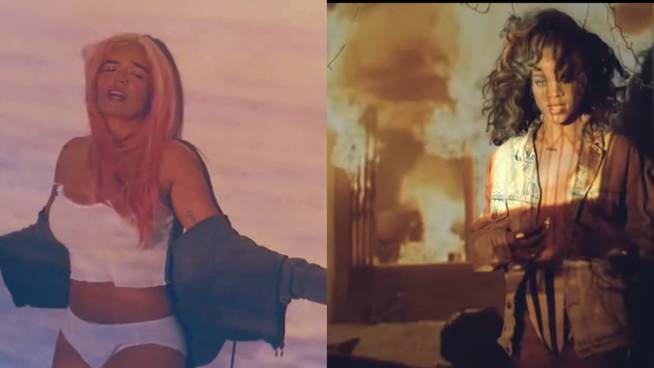 Karol G and Rihanna in 'Contigo'  and 'We found love'