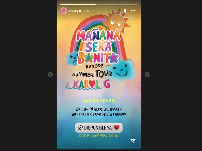 Karol G's story to buy tickets for her concert in Madrid (Instagram)