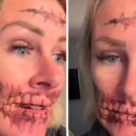 Tattoo On Her Face For Halloween