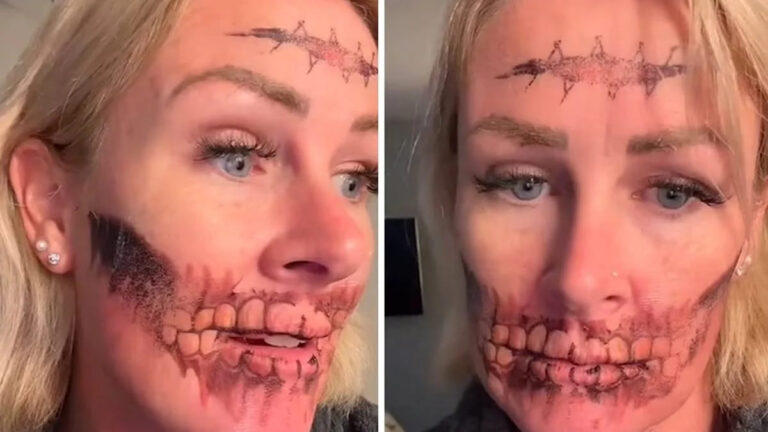 Tattoo On Her Face For Halloween