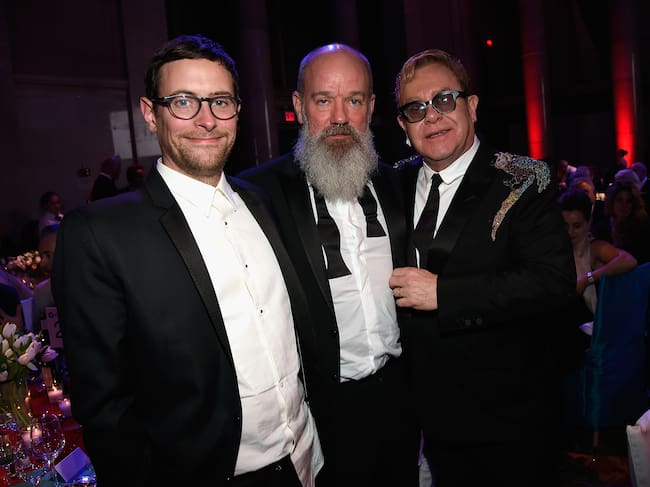 Thomas Dozol, Michael Stipe and Elton John at the 15th edition of the gala held by the Elton John AIDS Foundation