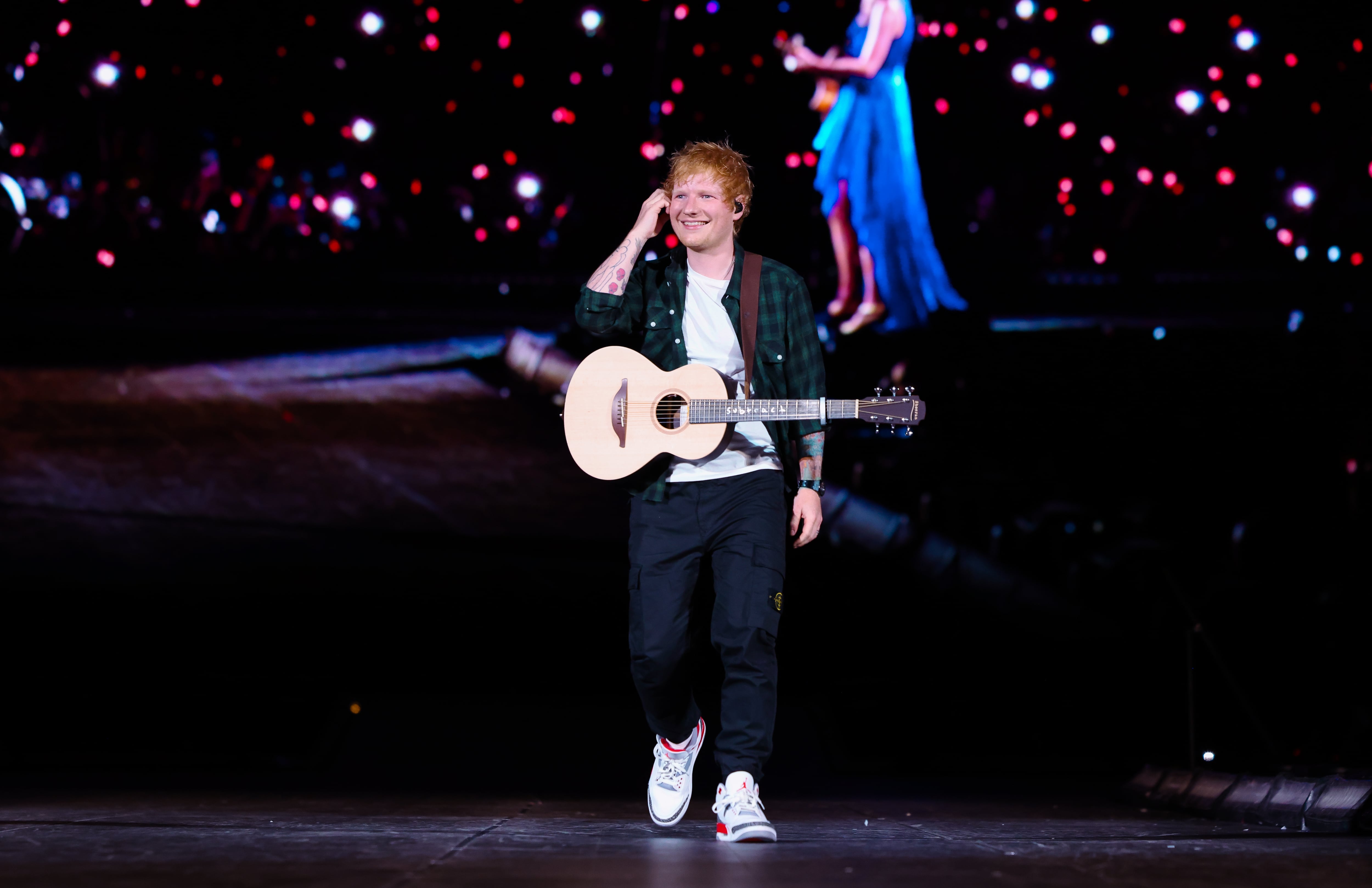 Ed Sheeran during Taylor Swift's concert at Wembley Stadium on August 15, 2024 in London